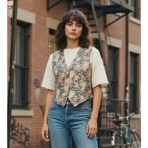 90s Vintage Brooke Leigh Floral Tapestry Vest — Made in USA — Size M